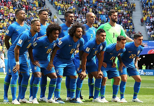 Brazil team prior to their group game against Costa Rica at the 2018 FIFA World Cup in Russia